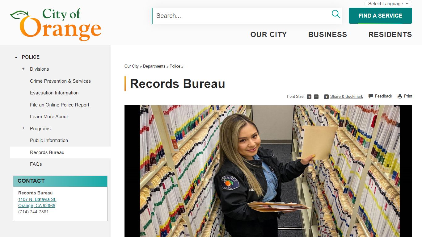 Records Bureau | City of Orange, CA