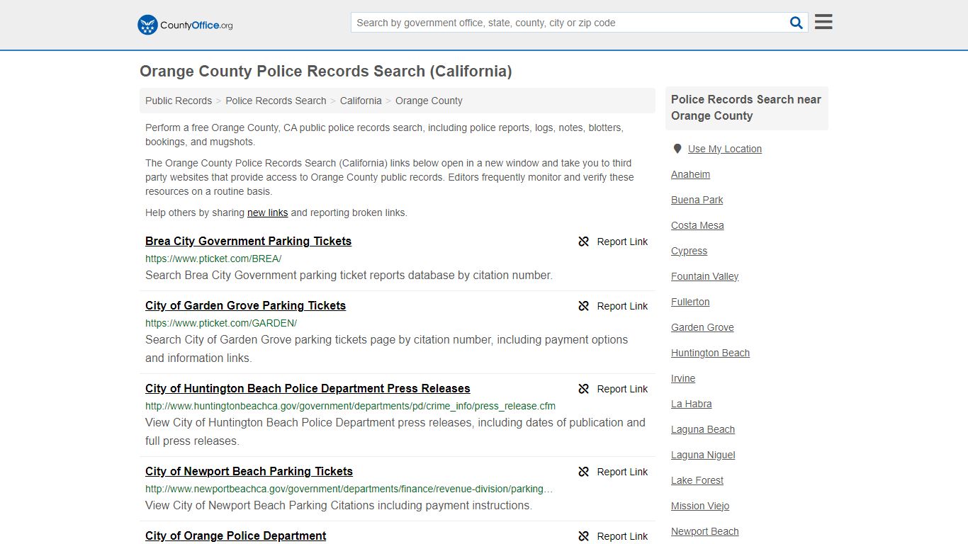 Orange County Police Records Search (California) - County Office