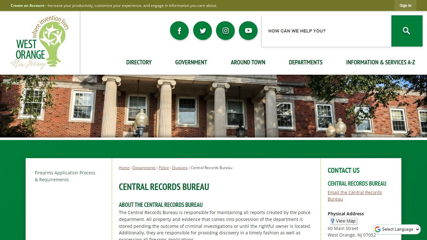 Central Records Bureau | West Orange, NJ - Official Website